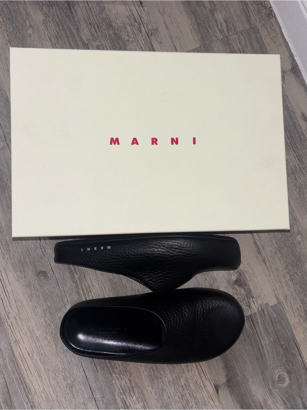 Marni Black Pebbled Leather Mules